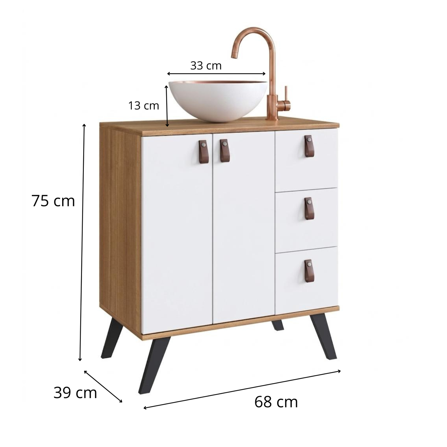 Mueble Baño con lavamanos 2 puertas 3 cajones Nogal Blanco