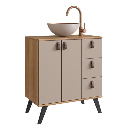 Mueble Baño con lavamanos 2 puertas 3 cajones Nogal Gris