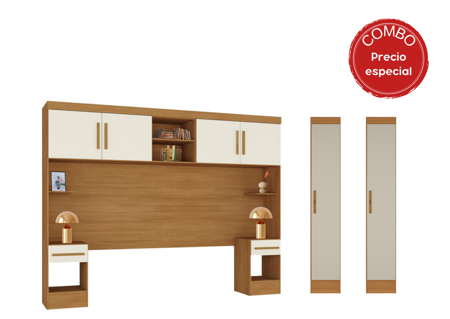 Set Trasera Aéreo Veladores + 2 Closet 1 puerta Canela Off White