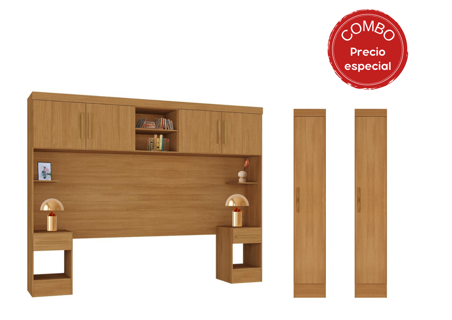 Set Trasera Aéreo Veladores + 2 Closet 1 puerta Canela