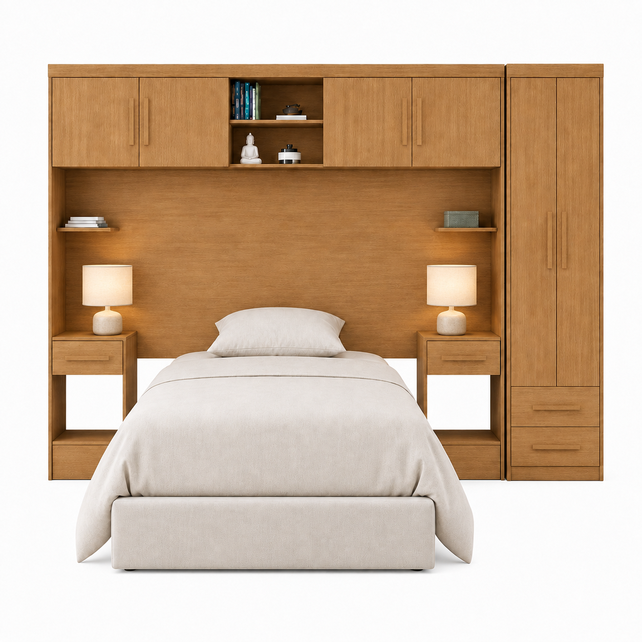 Set Trasera Aéreo Veladores + Closet 2 puertas 2 cajones Canela