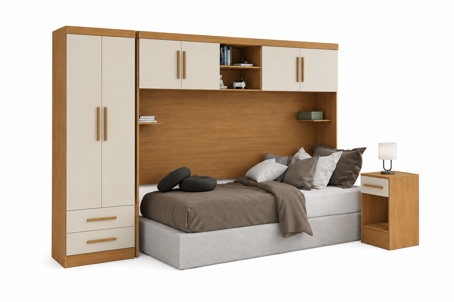 Set Trasera Aéreo Veladores + Closet 2 puertas 2 cajones Canela Off White