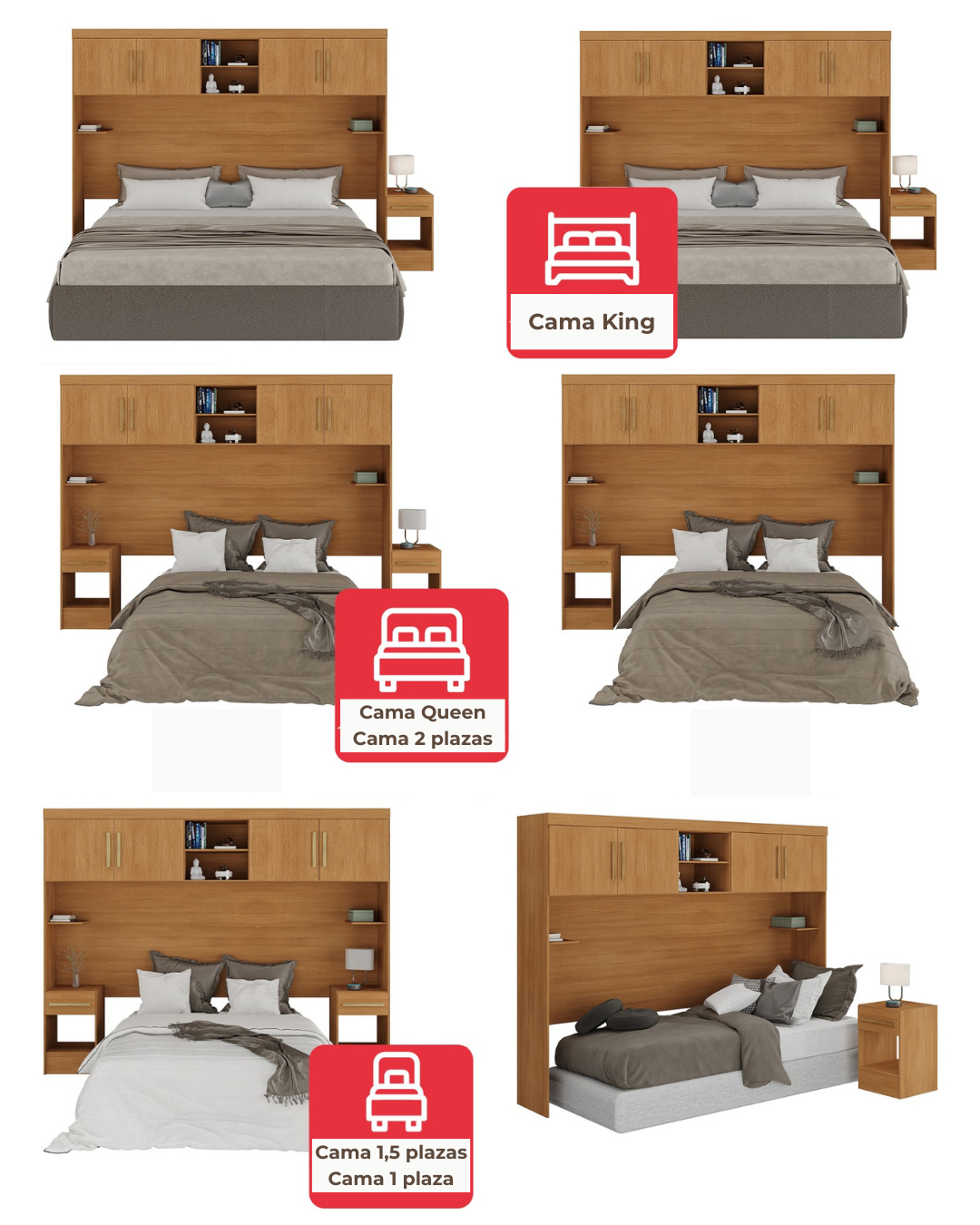Set Trasera Aéreo Veladores + 2 Closet 1 puerta Canela