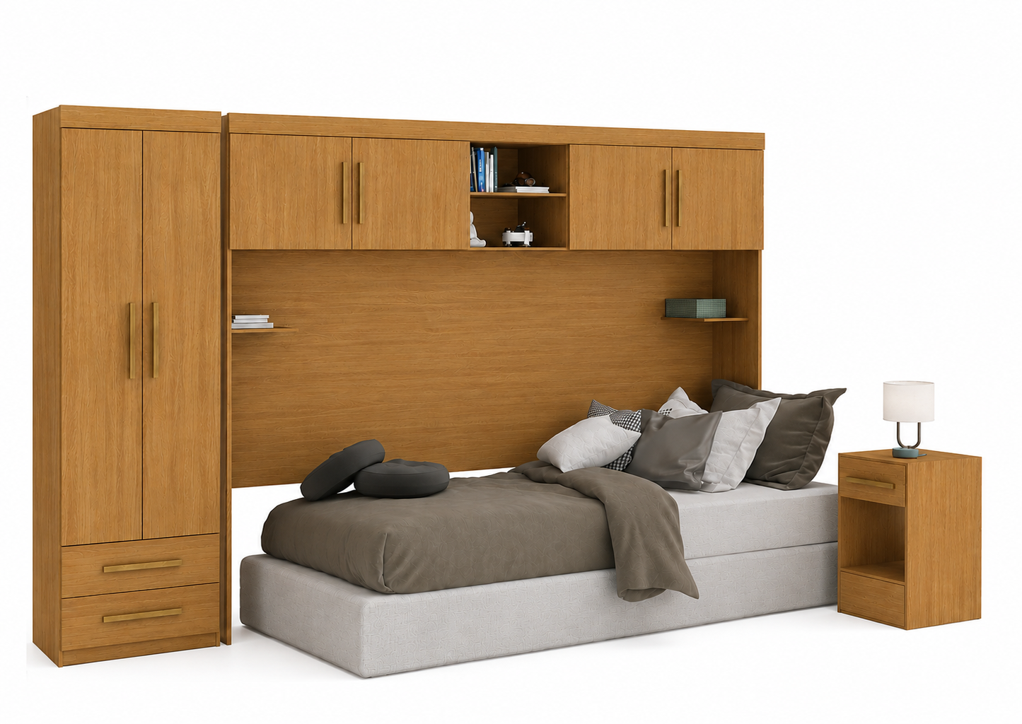 Set Trasera Aéreo Veladores + Closet 2 puertas 2 cajones Canela
