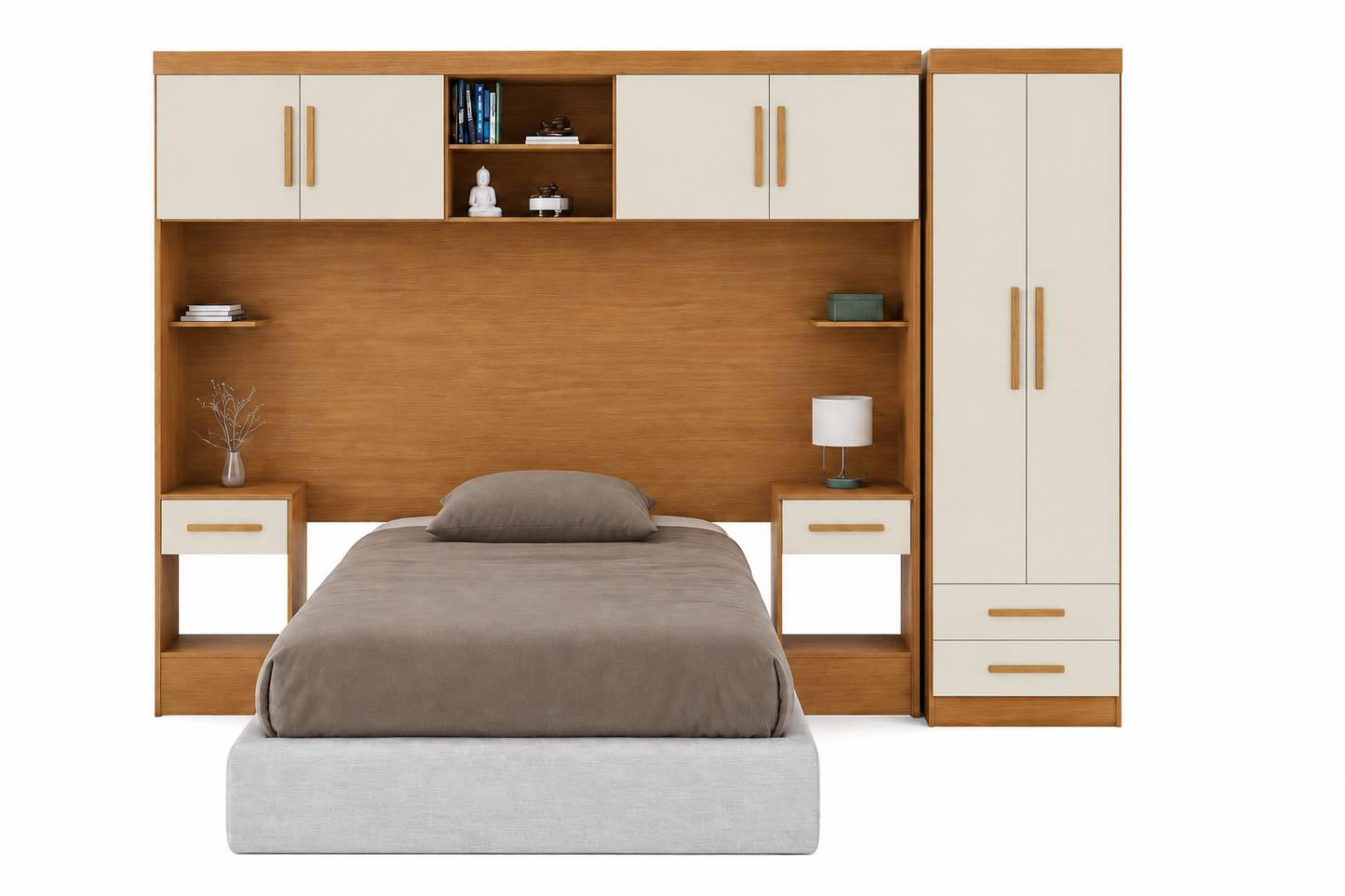 Set Trasera Aéreo Veladores + Closet 2 puertas 2 cajones Canela Off White