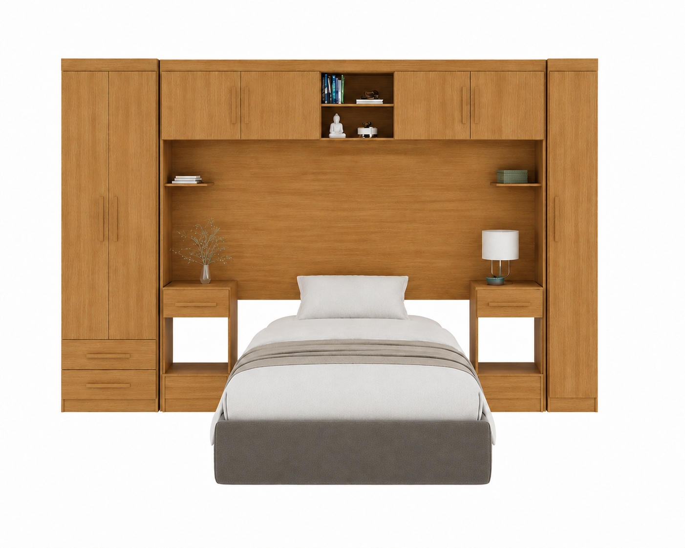 Set Trasera Aéreo Veladores + Closet 1 puerta + Closet 2 puertas 2 cajones Canela