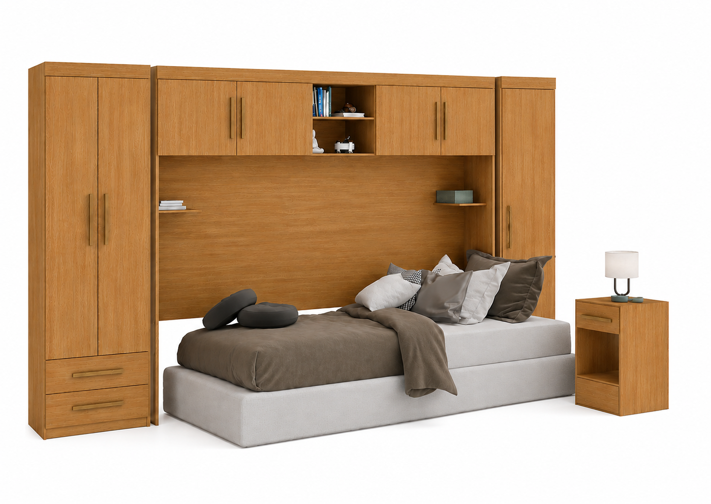 Set Trasera Aéreo Veladores + Closet 1 puerta + Closet 2 puertas 2 cajones Canela