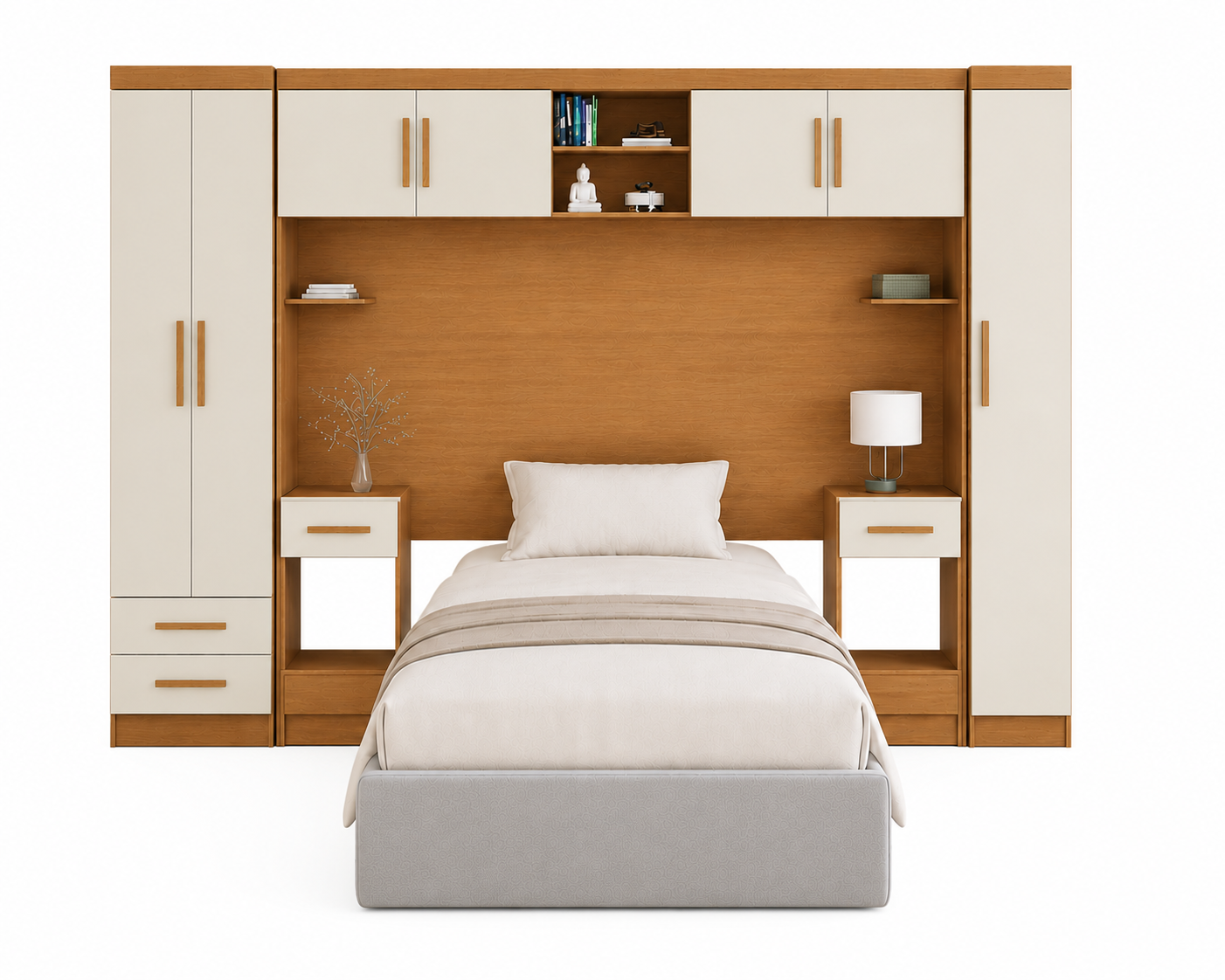 Set Trasera Aéreo Veladores + Closet 1 puerta + Closet 2 puertas 2 cajones Canela Off White