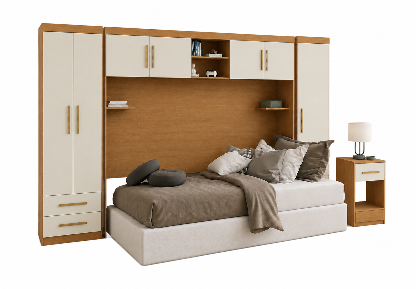 Set Trasera Aéreo Veladores + Closet 1 puerta + Closet 2 puertas 2 cajones Canela Off White