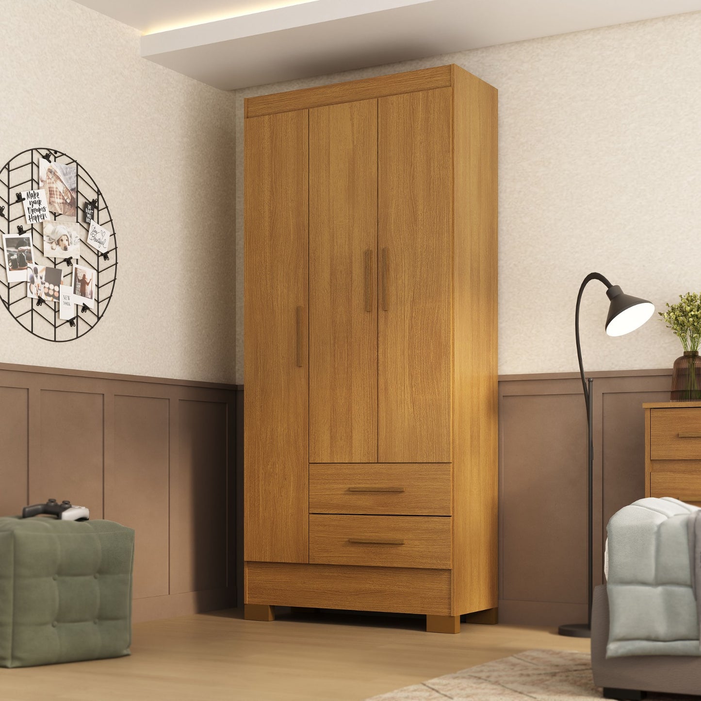 Closet 3 puertas 2 cajones Canela