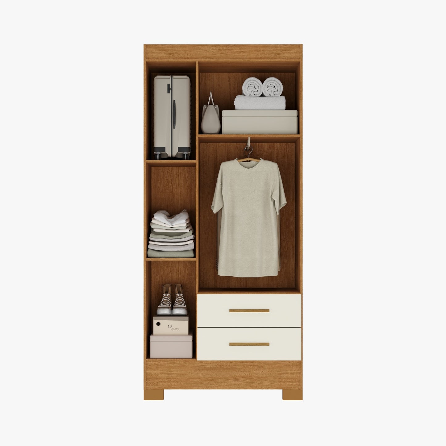 Combo Closet + Cómoda + Velador Canela Blanco Off White