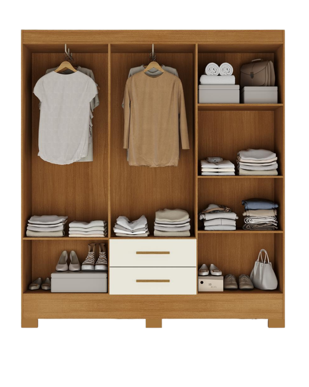 Closet 6 puertas 2 cajones Canela Off White