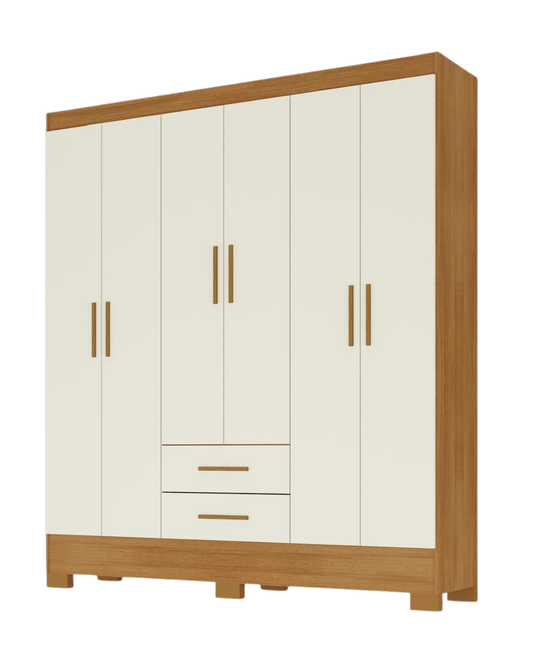 Closet 6 puertas 2 cajones Canela Off White
