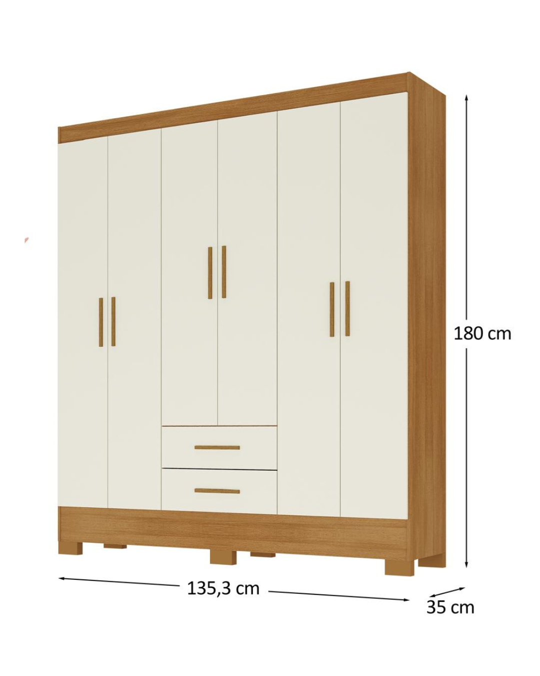 Closet 6 puertas 2 cajones Canela Off White